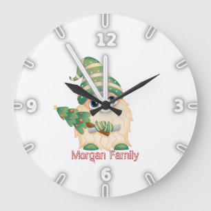 Nordic Gnome Pine Tree Christmas Large Clock