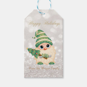 Nordic Gnome Pine Tree Glitter Bokeh Gift Tags