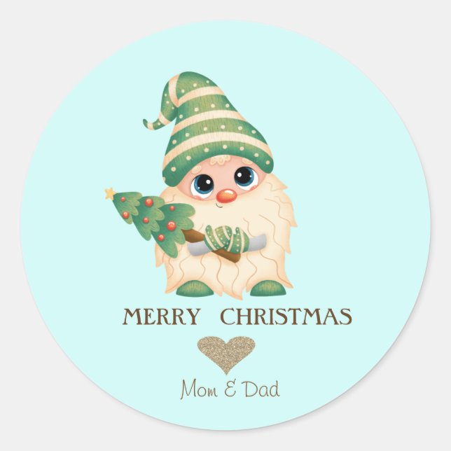 Nordic Gnome Pine Tree Merry Christmas Classic Round Sticker (Front)