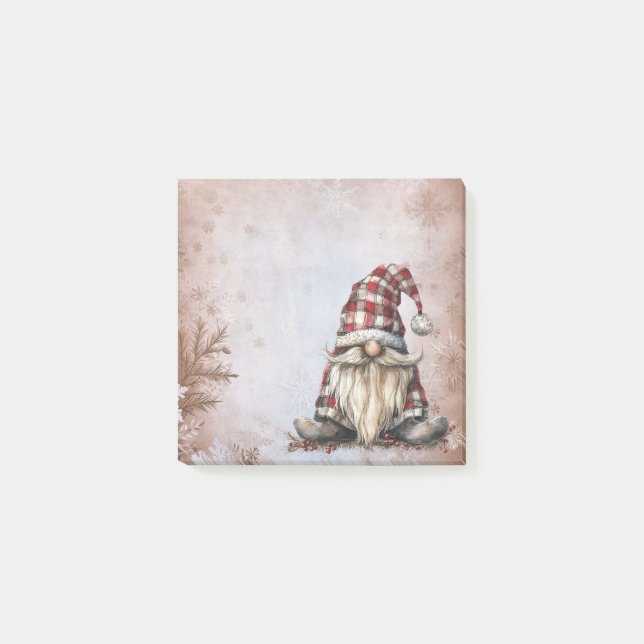 Nordic Gnome Rustic Red Plaid Hat Post-it Notes (Front)