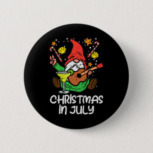 Nordic Gnome Santa Playing Guitar Christmas In Jul 2 Inch Round Button