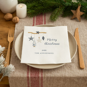 Nordic gnome stars white blue Christmas Party Napkin