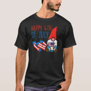 Nordic Gnome Us Flag Happy 4th Of July Garden Patr T-Shirt