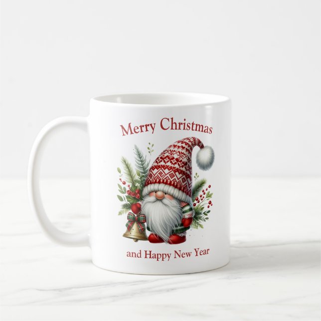 Nordic gnome with Christmas bells and decorations Coffee Mug (Left)