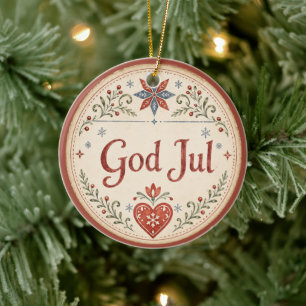 Nordic God Jul Norwegian Christmas Ceramic Ornament