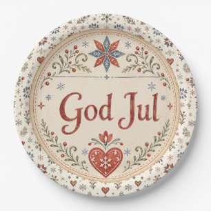 Nordic God Jul Norwegian Christmas Paper Plate