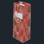 Nordic Green and White Tree Pattern on Red Wine Gift Bag<br><div class="desc">Hello! Welcome to my Christmas gift wrap supplies. They are traditional and warmhearted - designed to give your presents a cozy feeling - with just a touch of elegance and charm. Simple green trees are drawn in a Nordic style. Lately this has also become known as Doodle Art. Some of...</div>