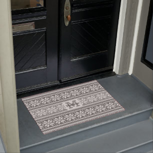 Nordic Grey Snowflake Sweater Pattern Personalized Doormat
