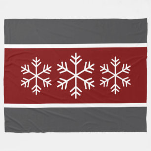 Nordic Grey Vintage Red Stripes White Snowflakes Fleece Blanket