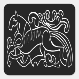 Nordic Horse black and white graphic inverted Square Sticker