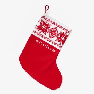 Nordic Inspired Snowflake Pattern Red White Small Christmas Stocking