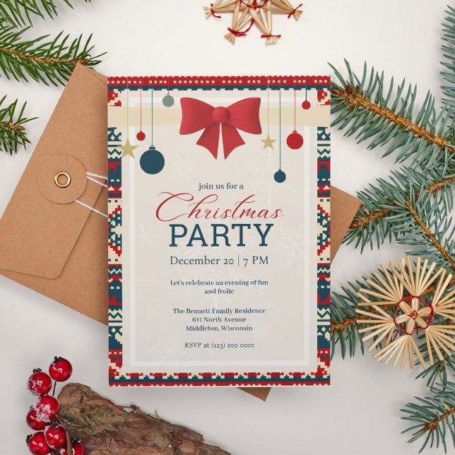 Nordic Knit Christmas Party Invitation (Creator Uploaded)