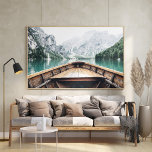 Nordic Lake Mountain Boat Nature Poster<br><div class="desc">Capture the serene beauty of nature with the Nordic Lake Mountain Boat Nature Poster. Featuring a tranquil lake surrounded by majestic mountains, this poster showcases a small, solitary wooden boat floating peacefully on the water, perfectly reflecting the minimalist Nordic aesthetic. The calming tones and picturesque scenery evoke a sense of...</div>