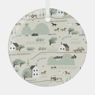 Nordic Landscape: Colourful Houses Trees Pattern Glass Ornament