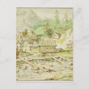 Nordic Landscape with Wooden Hut and Weir Postcard