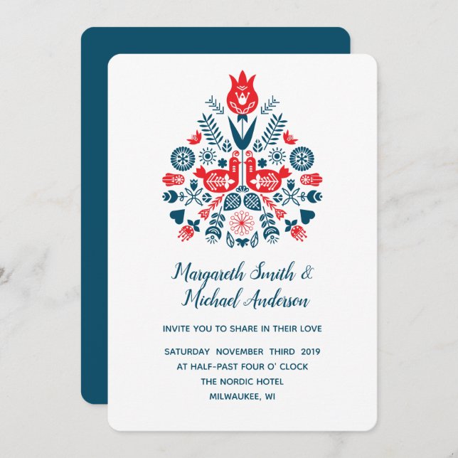 Nordic Love in red and blue | Wedding Invitation (Front/Back)
