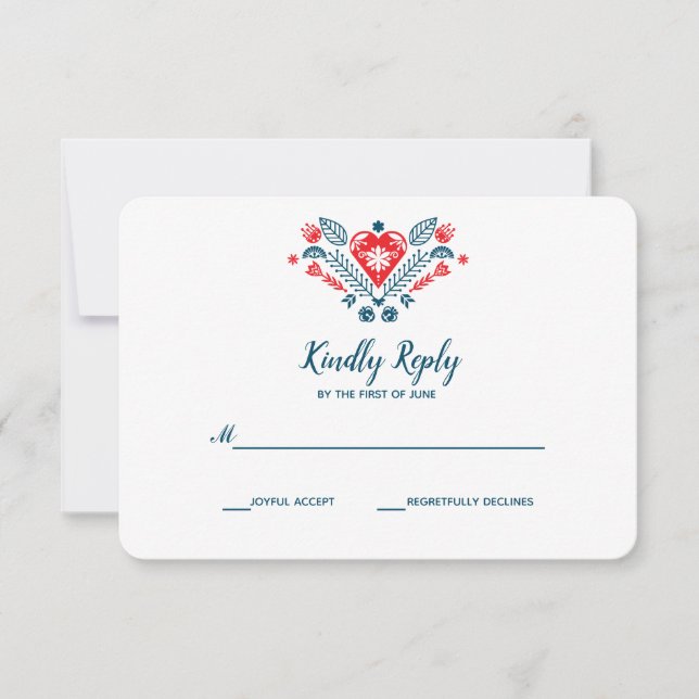 Nordic Love in red and blue |  Wedding RSVP (Front)
