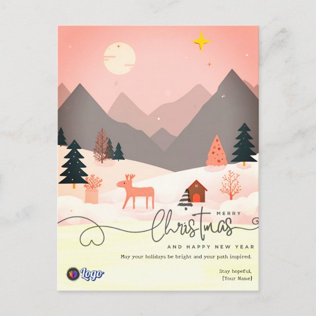 Nordic Minimal Business Personal Christmas Postcard (Front)
