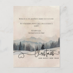 Nordic Minimal Watercolor Snow Landscape Christmas Holiday Postcard