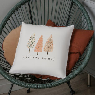 Nordic Minimalist Merry And Bright Christmas Tree  Throw Pillow