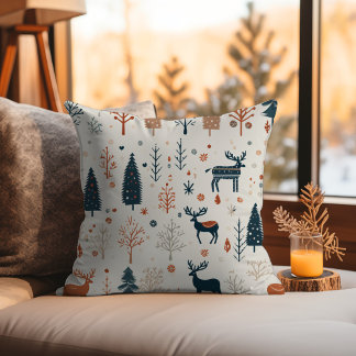 Nordic Minimalist Reindeer Woodland Scandinavian Throw Pillow