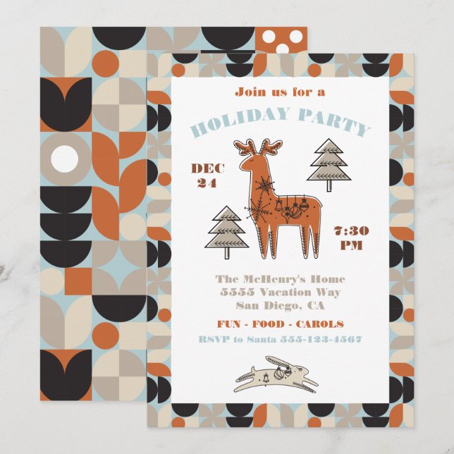Nordic Mod Reindeer Fête Invitation (Devant / Derrière)