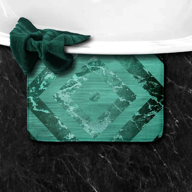 Nordic Molten Jade | Abstract Geometric Green Bath Mat (Creator Uploaded)