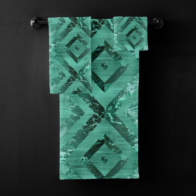 Nordic Molten Jade | Abstract Geometric Green Bath Towel Set (Creator Uploaded)