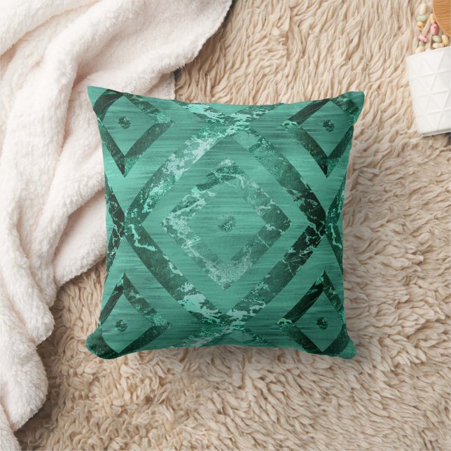 Nordic Molten Jade | Abstract Geometric Green Throw Pillow (Blanket)