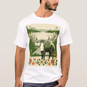 Nordic Moose with Floral Patterns T-Shirt