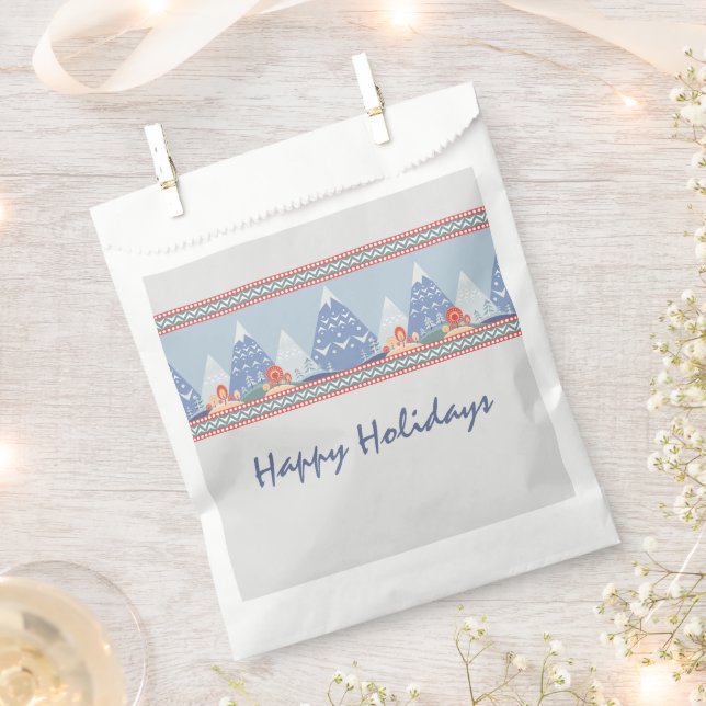 Nordic Mountain Scene Customizable Holiday  Favour Bag (Clipped)