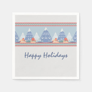 Nordic Mountain Scene Customizable Holiday Napkin