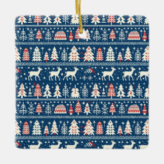 Nordic Navy Blue Christmas Wonderland Minimalist  Ceramic Ornament