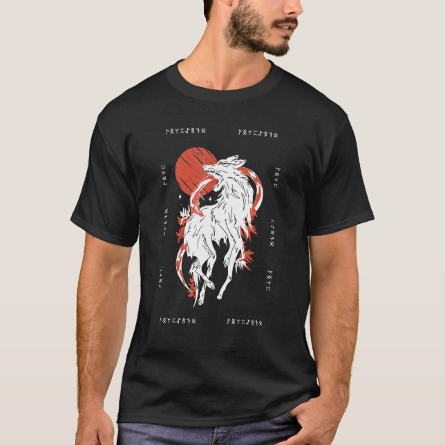 Nordic norse Wolf Pattern Dogs   and Wolf Pack Fan T-Shirt (Front)