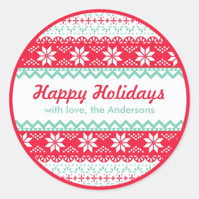 Nordic Pattern Gift Tag | Happy Holidays Custom (Front)