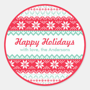 Nordic Pattern Gift Tag Happy Holidays Custom