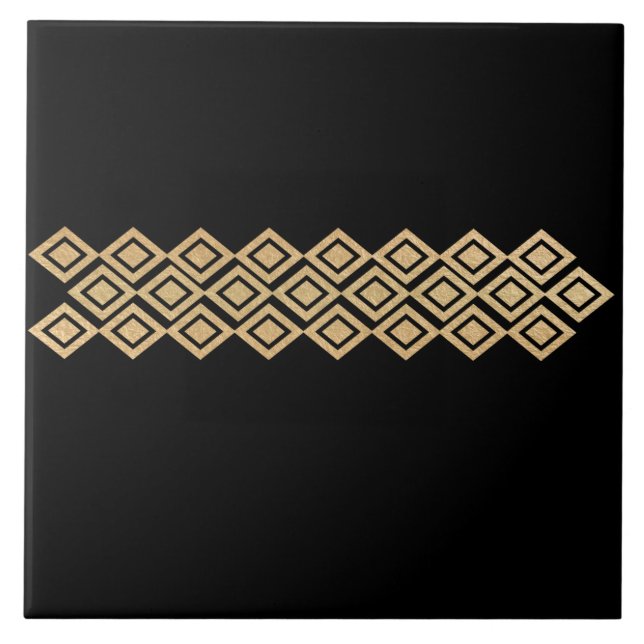 Nordic Pattern In Gold on Black Tile (Front)