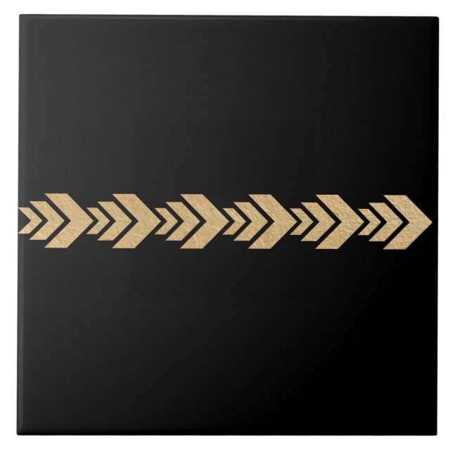 Nordic Pattern In Gold on Black Tile (Front)