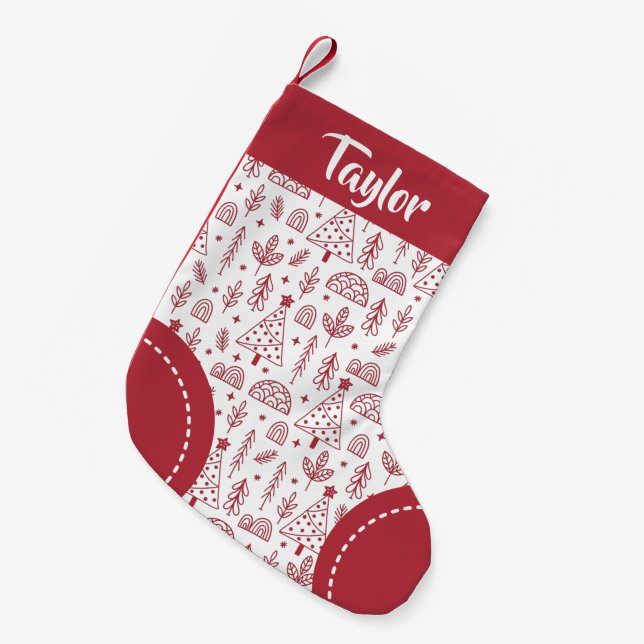 Nordic Pattern Personalized Red White Christmas Small Christmas Stocking (Front (Hanging))