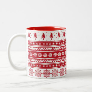 Nordic Pattern Secret Santa Gift Red Christmas Mug