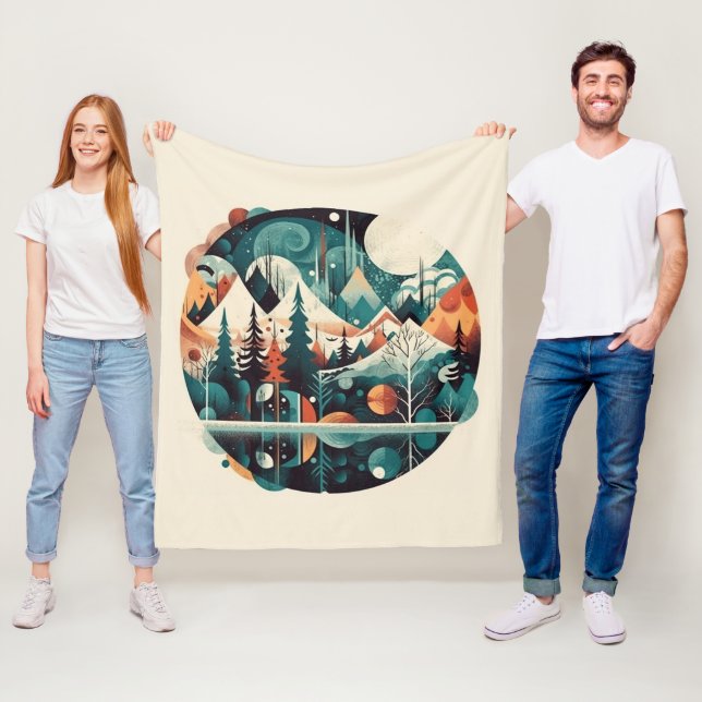 Nordic Pines & Peaks, custom Fleece Blanket (In Situ)