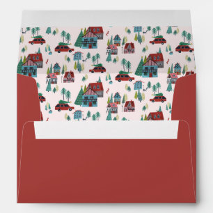 Nordic Pink Red skating Village Christmas Pattern Envelope