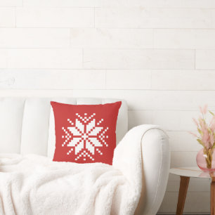 Nordic Pixel Snowflake Christmas Accent Throw Pillow