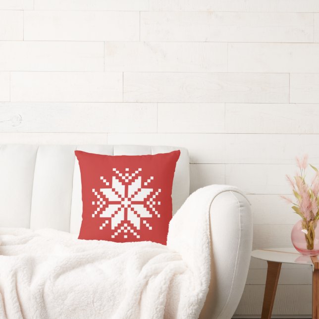 Nordic Pixel Snowflake Christmas Accent Throw Pillow (Couch)