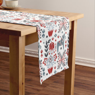 Nordic Pony and Floral Pattern in Grey and Red Medium Table Runner