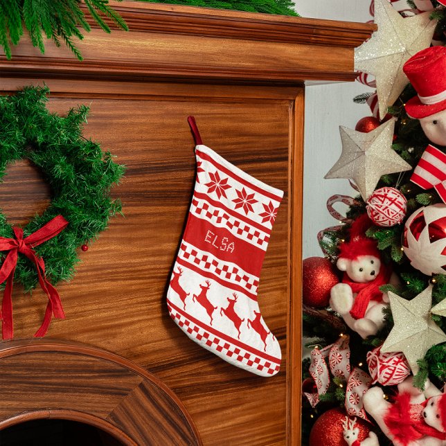 Nordic Print Reindeer Personalized Small Christmas Stocking (Creator Uploaded)