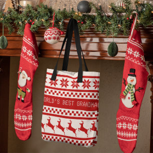 Nordic Print Reindeer Personalized Tote Bag