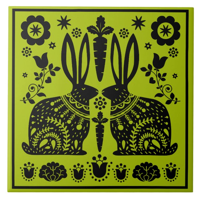 Nordic Rabbit Themed Home Decor Tile (Front)