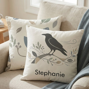 Nordic Raven Personalized Nature Lover Scandi Art Throw Pillow