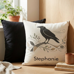 Nordic Raven Personalized Nature Lover Scandi Art Throw Pillow